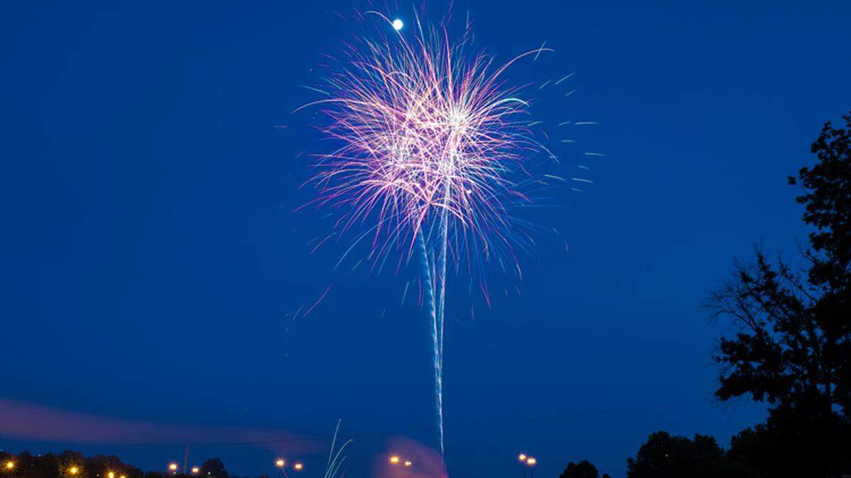 A firework display at the Phenix City Amphitheater July Fourth celebration