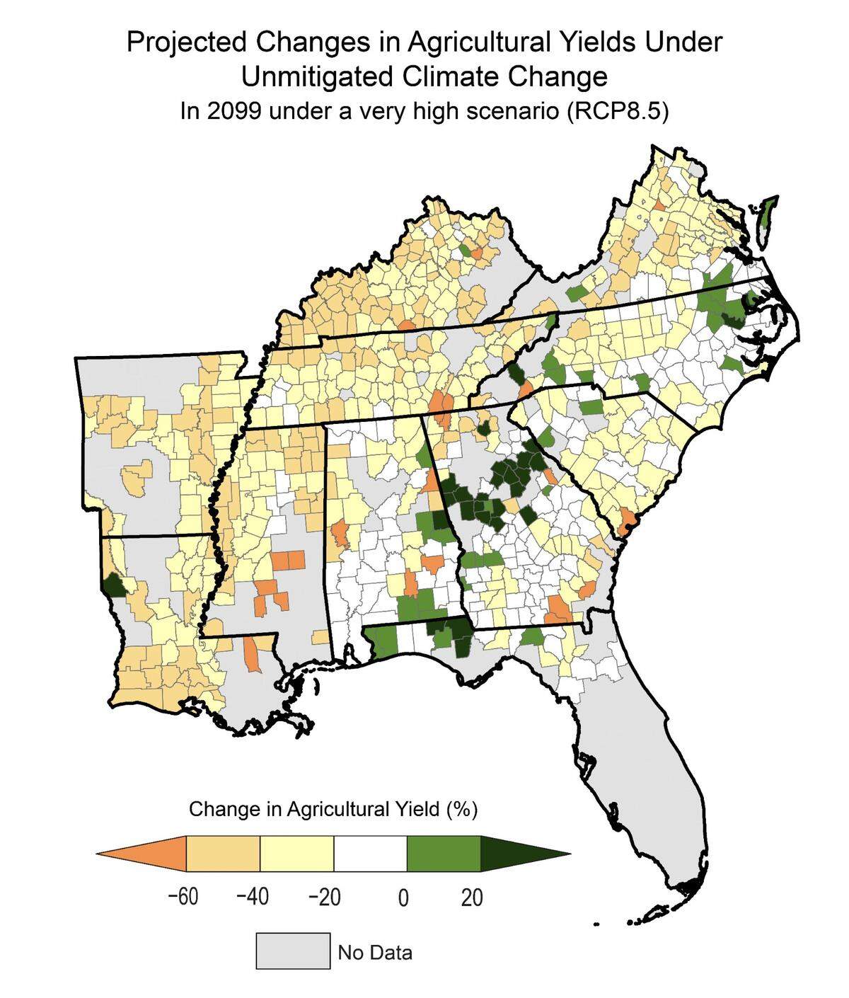 Agricultural yields are expected to decrease under very high warming if we continue business as usual. Credit: Fifth National Climate Assessment US Global Change Research Program
