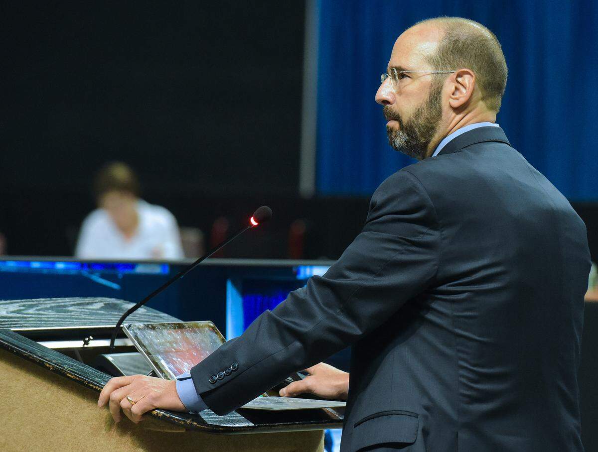 Attorney Lance LoRusso argues against Jerry “Pops” Barnes’ Public Safety Advisory Commission Ordinance proposal at the Columbus City Council meeting, Tuesday, July 28, 2020, at the Columbus Civic Center in Columbus, Georgia.