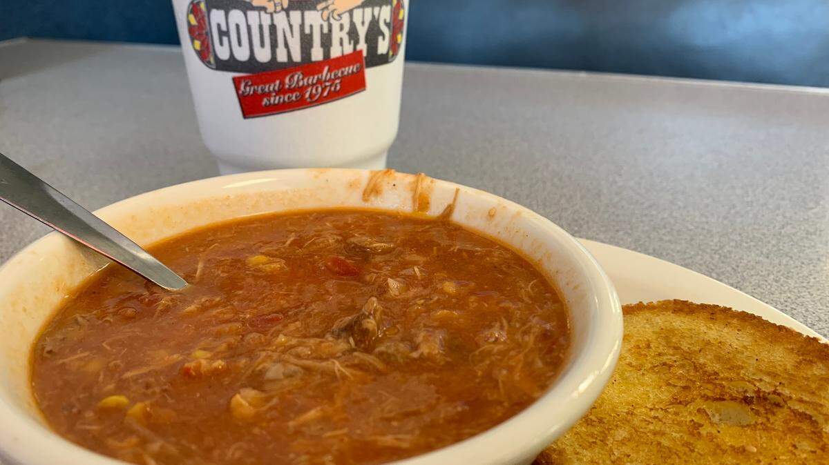 A bowl of Brunswick Stew from Country’s BBQ on Broadway in Columbus, GA.