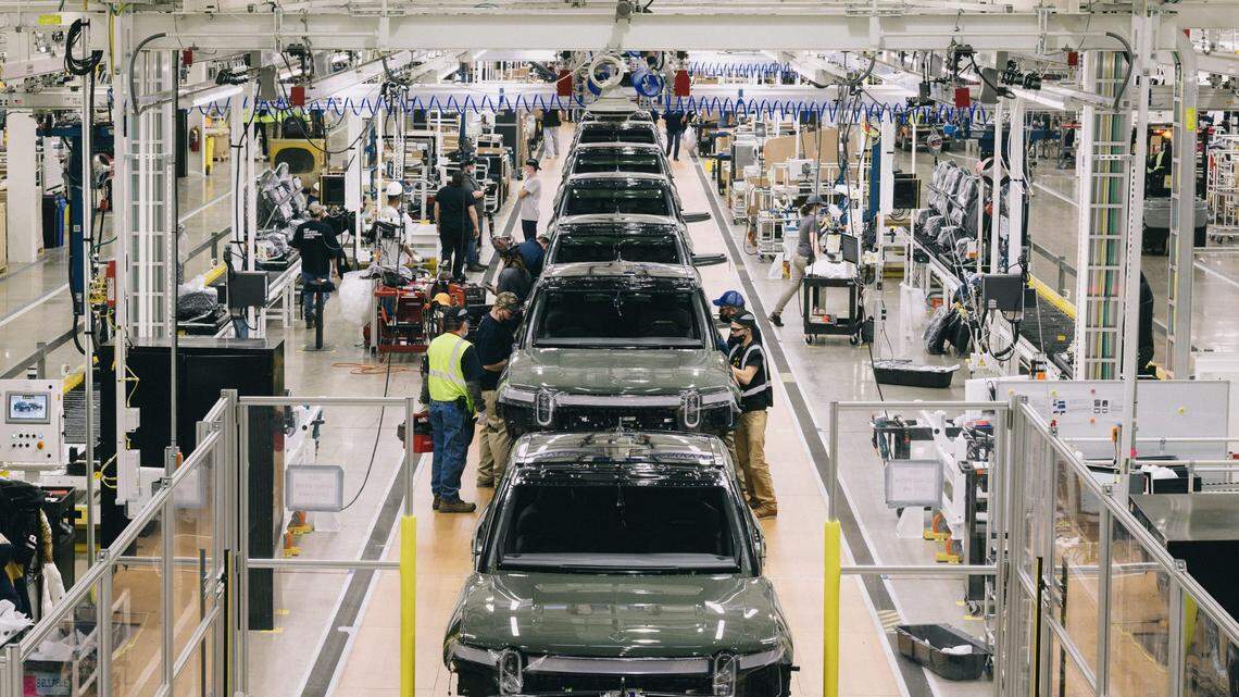 The inside of Rivian’s Normal, Illinois manufacturing plant in 2021.