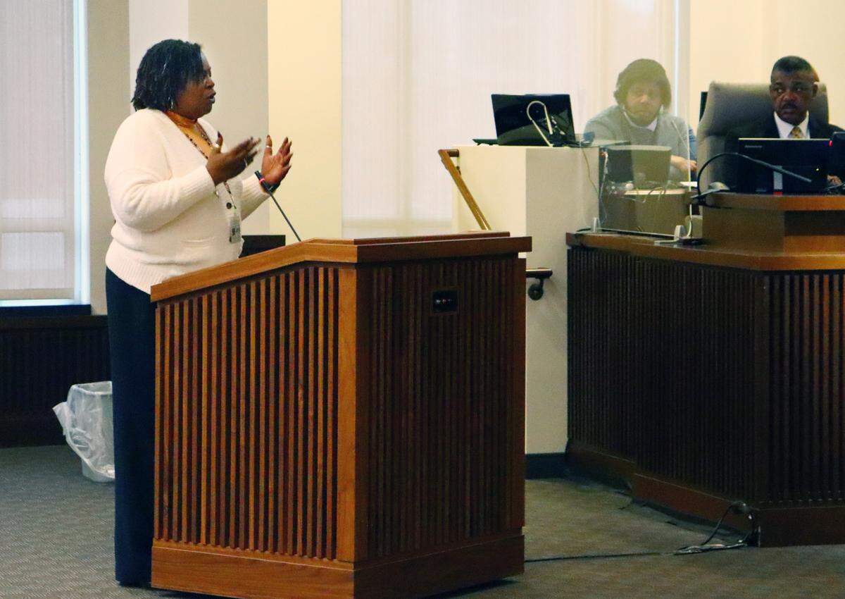 Drale Short, head of the Department of Public Works, answers councils’ questions about issues with the new waste pick up system at a Columbus City Council meeting on Tuesday, January 9, 2024.