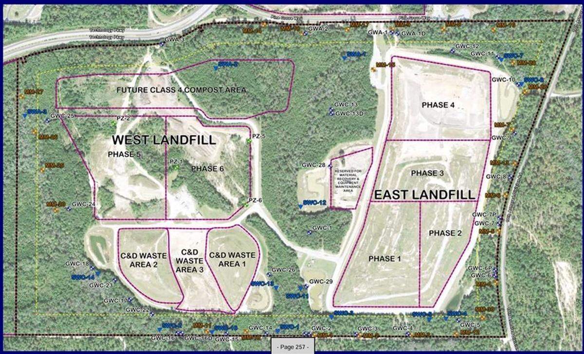 A prepared presentation shows Phases 1-4 and 5-6 at the Pine Grove Landfill in Columbus, which are areas that are recommended to be used for more landfill space.