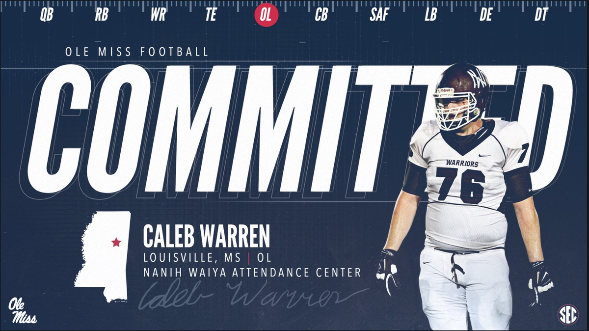 Ole Miss added its 15th commit to its Class of 2019 in offensive guard Caleb Warren