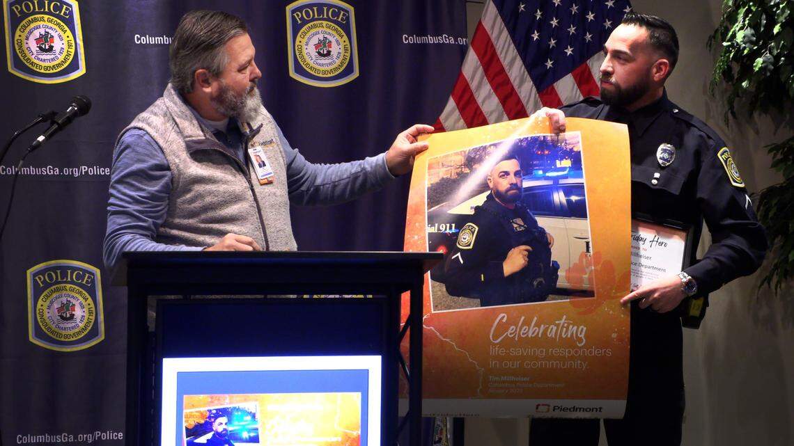 Columbus police officer honored after he helped family get out of apartment fire alive