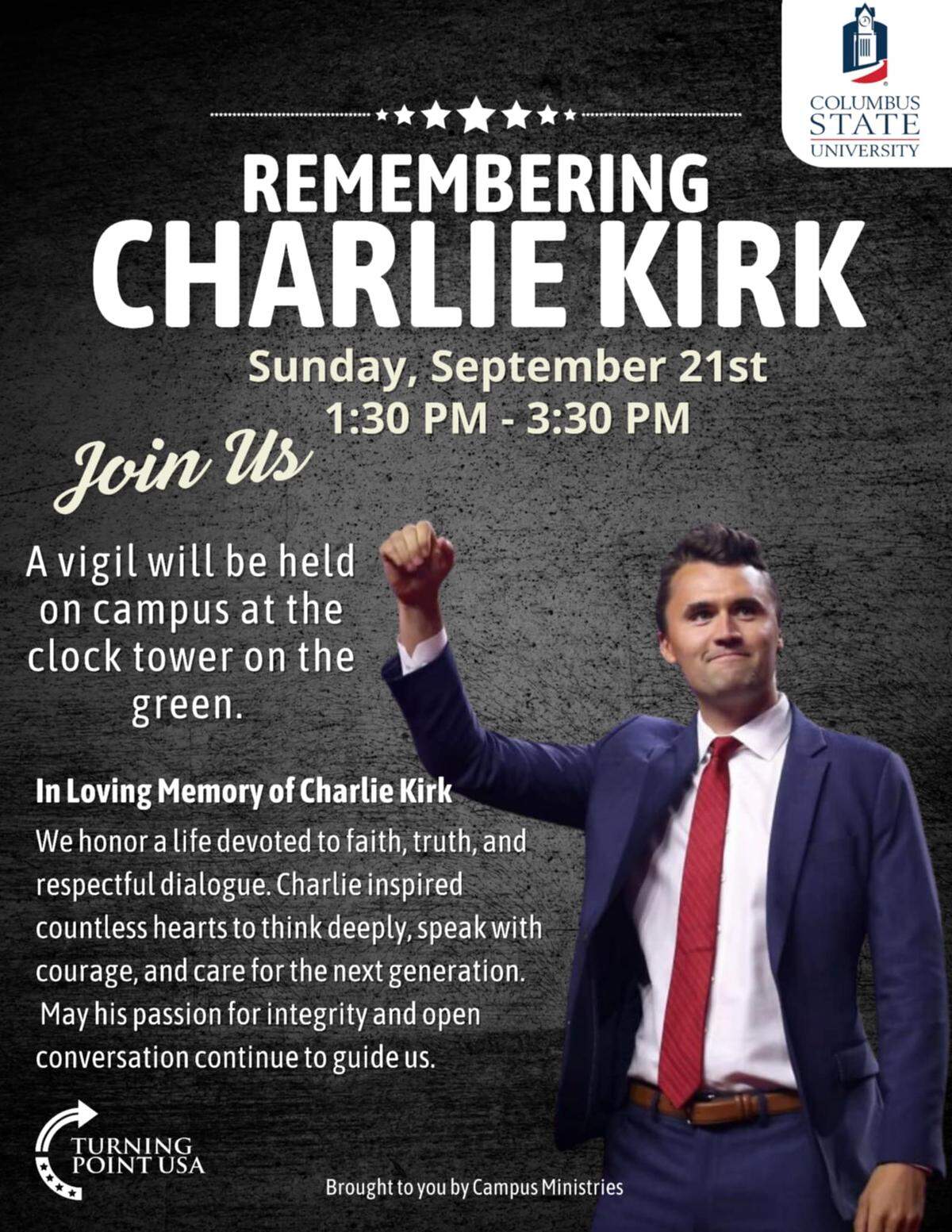 This is the flyer promoting the vigil remembering Charlie Kirk in Columbus.
