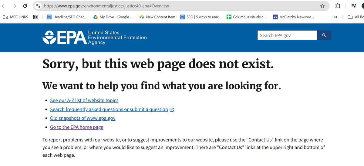 The Justice40 overview page no longer exists. Screenshot taken Feb. 5, 2025.