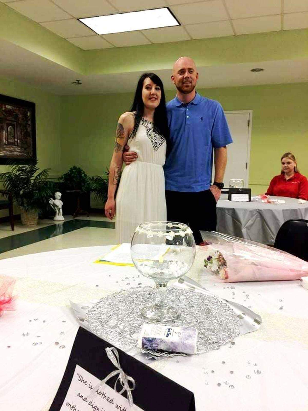 David and Megan Casciaro pose for a photo at Megan’s graduation from the recovery program.