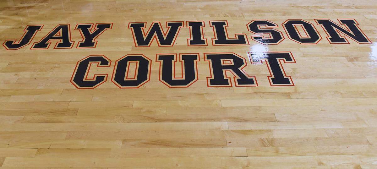 The school gymnasium’s court at Veterans Memorial Middle School in Columbus, Georgia was named in honor of Coach Jay Wilson during a dedication ceremony Wednesday afternoon. 01/24/2024