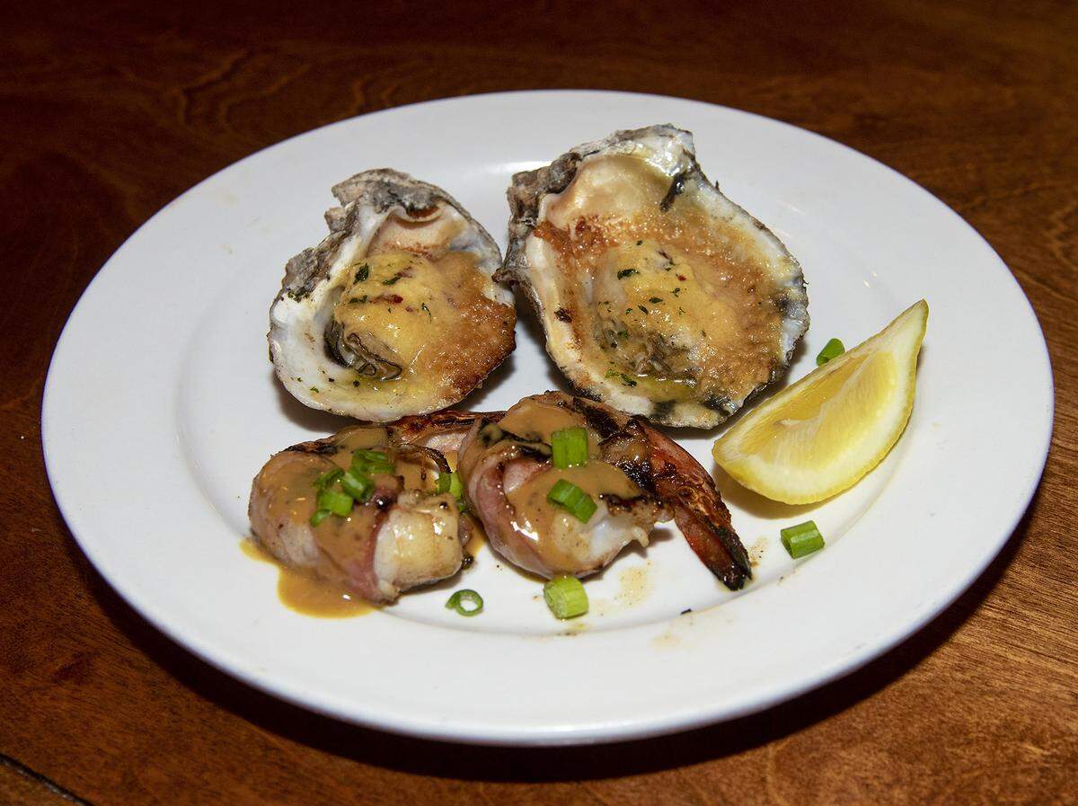 Bluewater Grill is offering a Shrimp Pompano and Char Roasted Oysters appetizer during Restaurant Week.