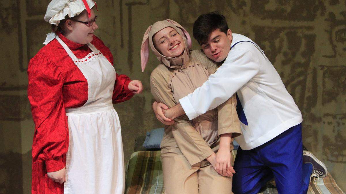 Top, from left, Hannah Johnson(Nana), Jessica Tasse(Velveteen Rabbit) and Cecil Butler(Boy) rehearse for the upcoming Columbus State University production of "The Velveteen Rabbit."Mike Haskey/mhaskey@ledger-enquirer.com