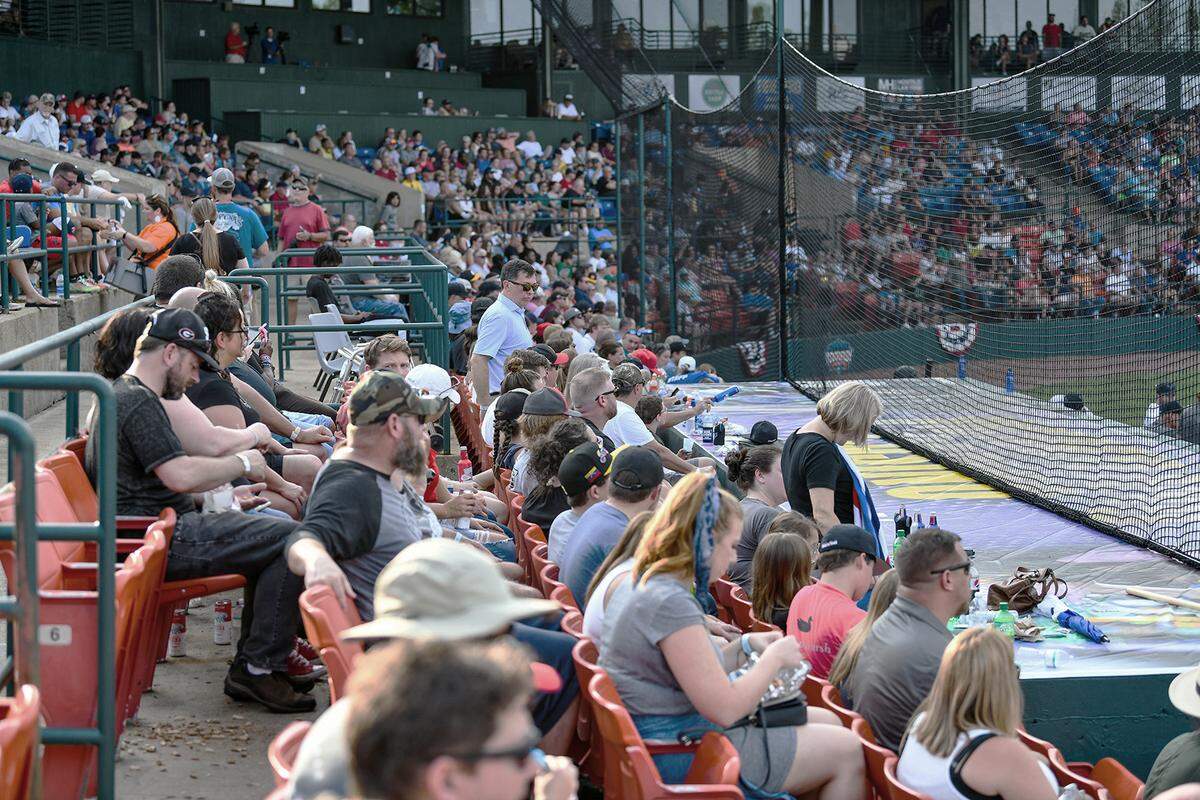 Fans gather to watch the Columbus Chatt-a-hoots home opener against the Waleska Wild Things on June 5, 2021, at Golden Park in Columbus, Ga.