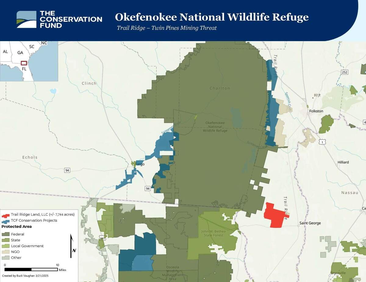 Land purchased by The Conservation Fund in June from the Twin Pines Minerals LLC adjacent to the Okefenokee Wildlife Refuge