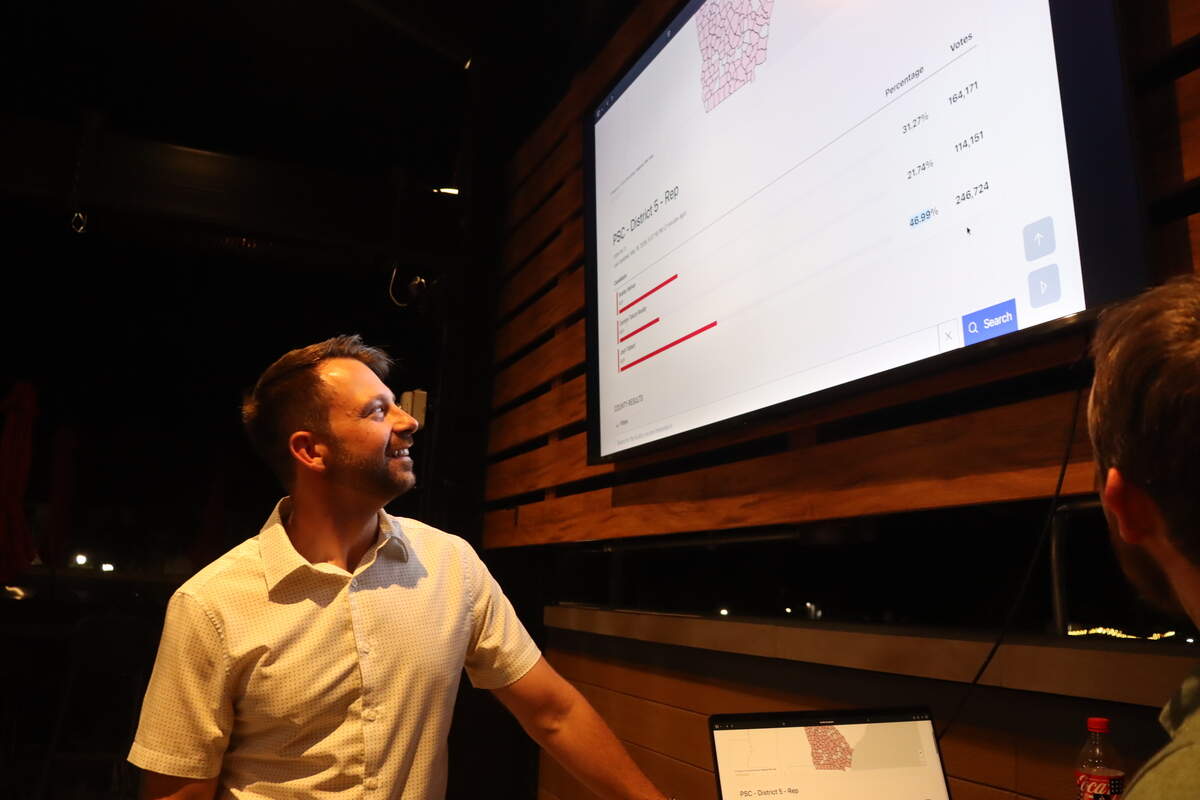 District 5 Georgia Public Service Commissioner candidate Josh Tolbert at his watch party in Smyrna 05/19/26