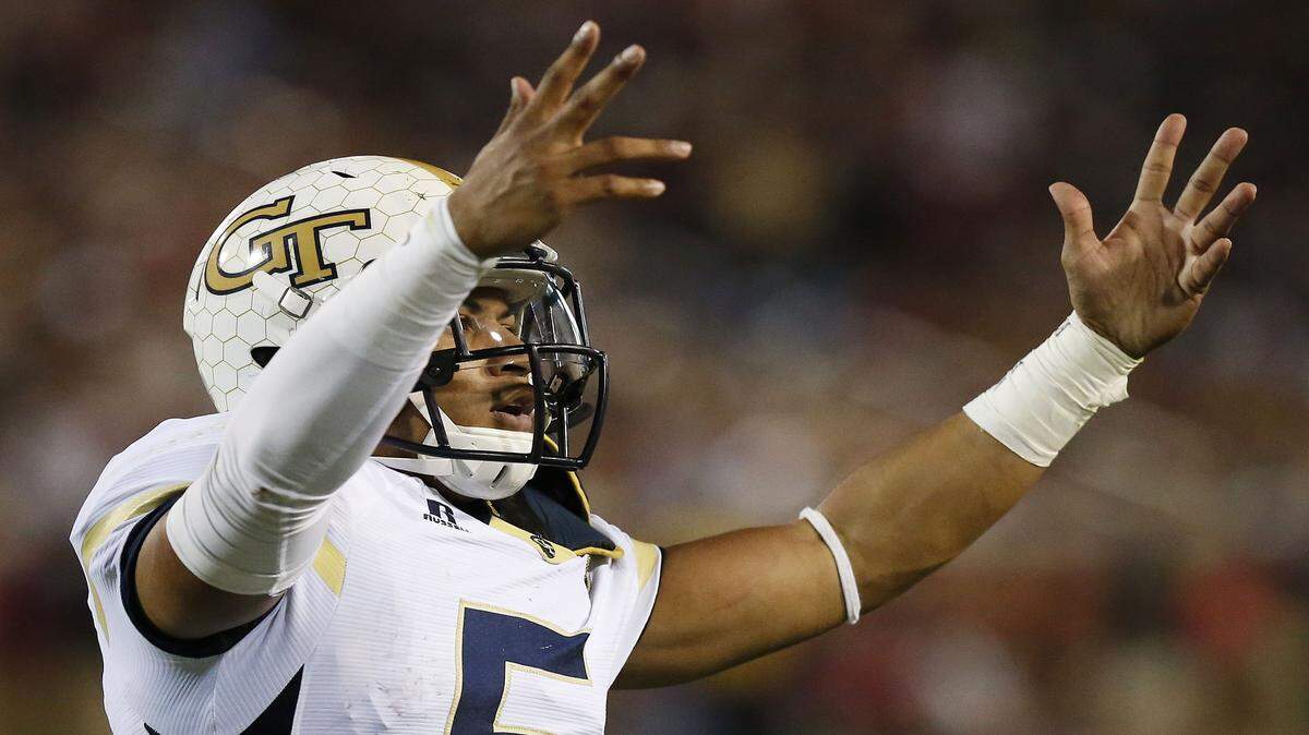 MIKE STEWART/Associated PressGeorgia Tech quarterback Justin Thomas celebrates his touchdown against Florida State during the first half Saturday in Atlanta.