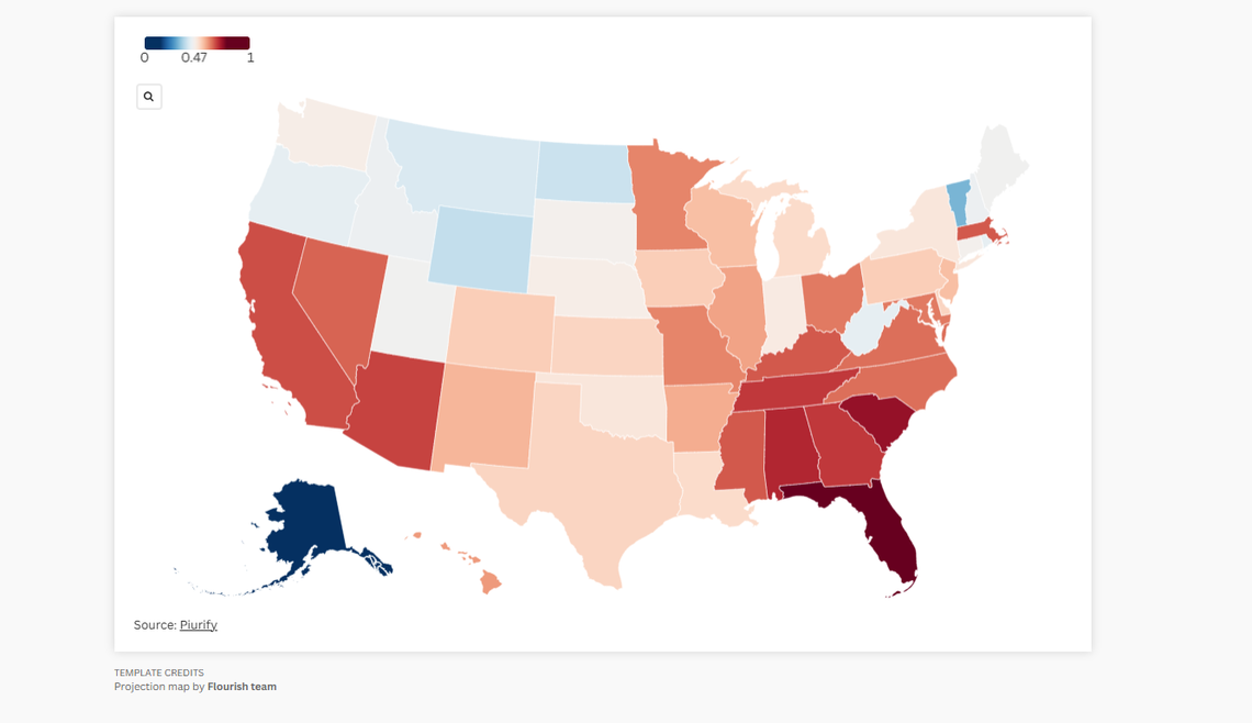 The rate of aging for the US states.