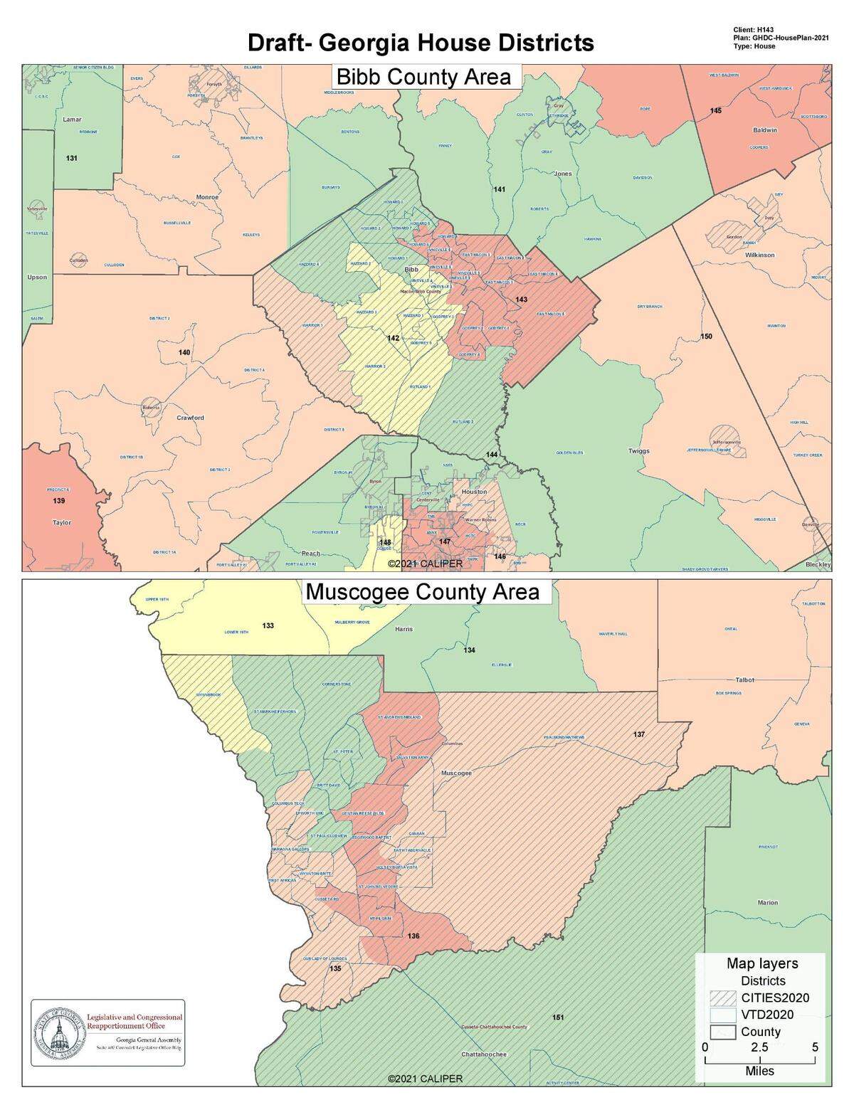 State house districts for Macon and Columbus as proposed by Georgia Democrats