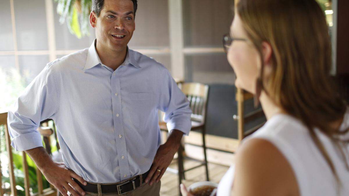 Georgia Republican Lt. Gov. Geoff Duncan makes a campaign stop at the Saucehouse BBQ restaurant in Athens in July.