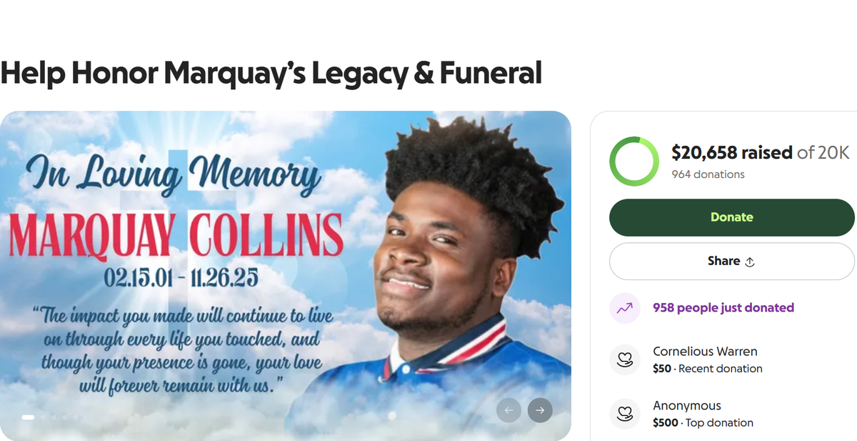 A verified fundraiser started by Marquay Collins’ mother, Sonja Collins, has raised more than $20,000.