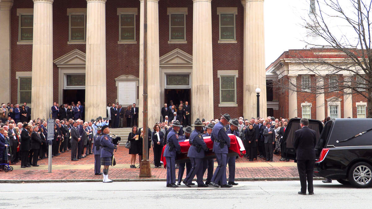 Family, friends, and elected leaders from across Georgia pay their respects to Georgia Rep. Richard Smith after a memorial service for Smith Monday morning at First Baptist Church in Columbus, Georgia. 02/05/2024