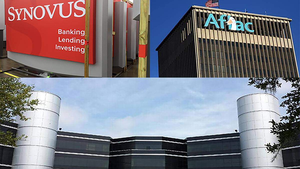 A composite image representing Columbus companies Synovus, Aflac and Global Payments.