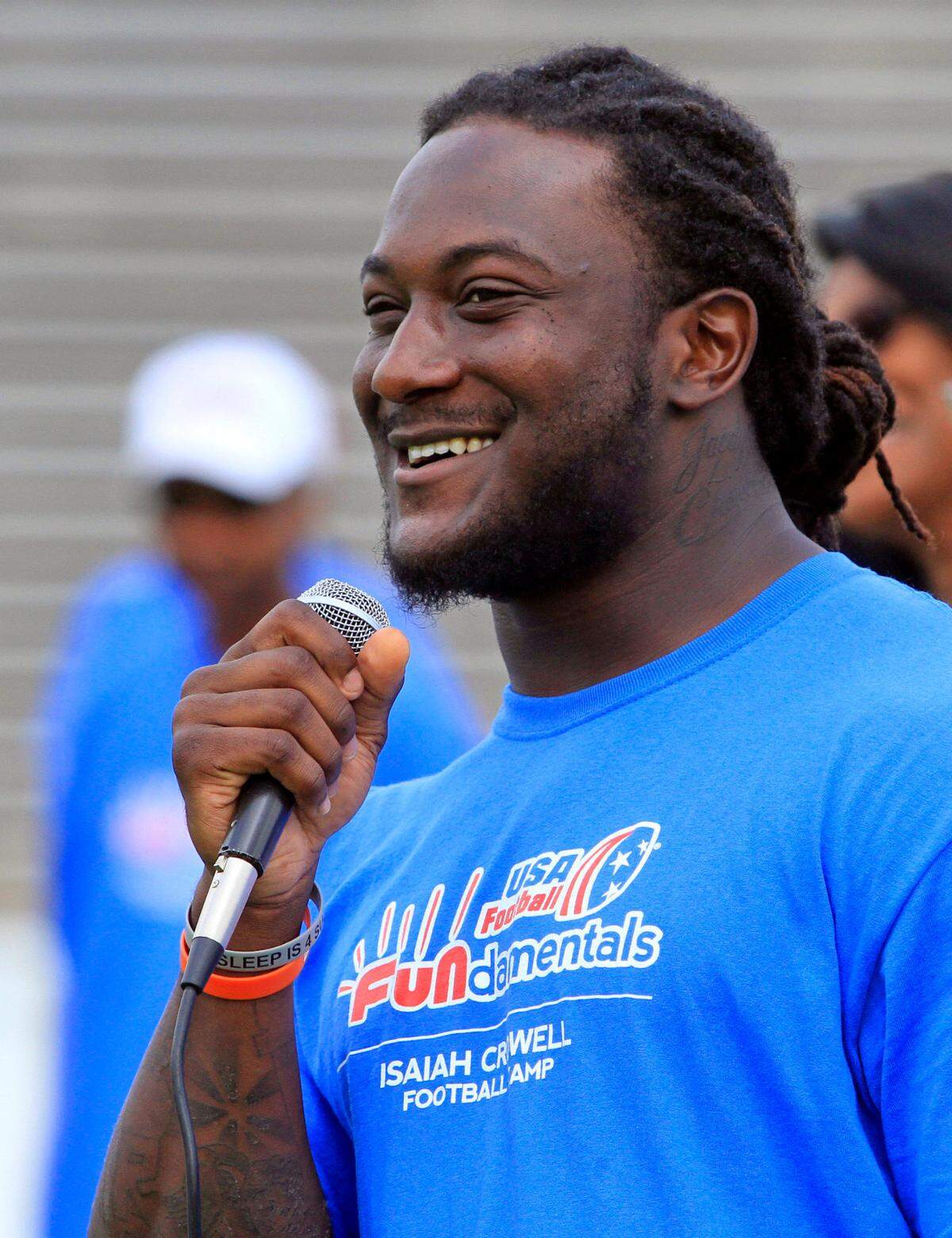 Isaiah Crowell welcomes kids June 20, 2015, to the first annual Isaiah Crowell Football Camp at A.J. McClung Memorial Stadium in Columbus.