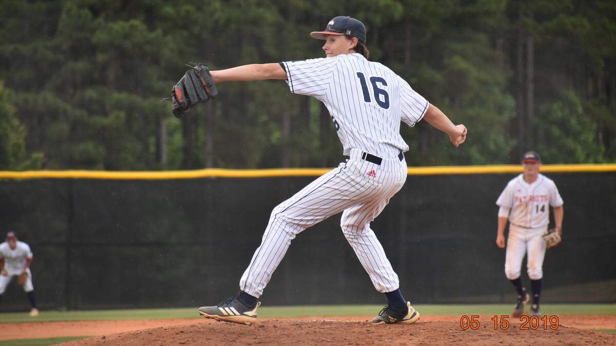 Northside’s Will Graydon pitches during Game 3 of the best-of-three Georgia High School Association Class AAAA baseball state semifinal series at North Oconee on Wednesday, May 15, 2019.