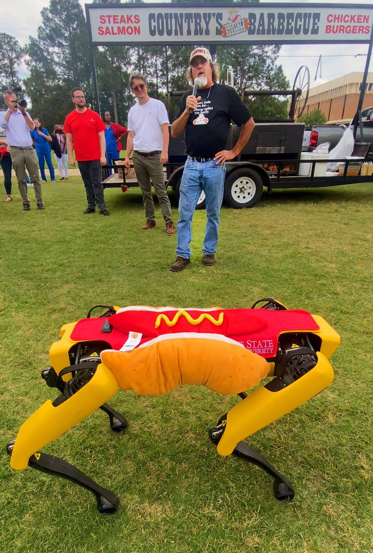 Columbus State University’s robotics engineering department joined in the festivities by dressing up a robot with a hot dog costume.