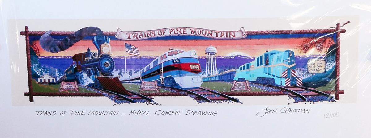 The Pine Mountain Tourism Association and the Chipley Historical Center are partnering to sell a limited edition run of 100 signed and numbered prints reproduced from the original concept drawing of the Trains Mural by John Christian. Each print will be sold for $150. If all the prints are sold, the $15,000 raised would fund the project to restore the mural.