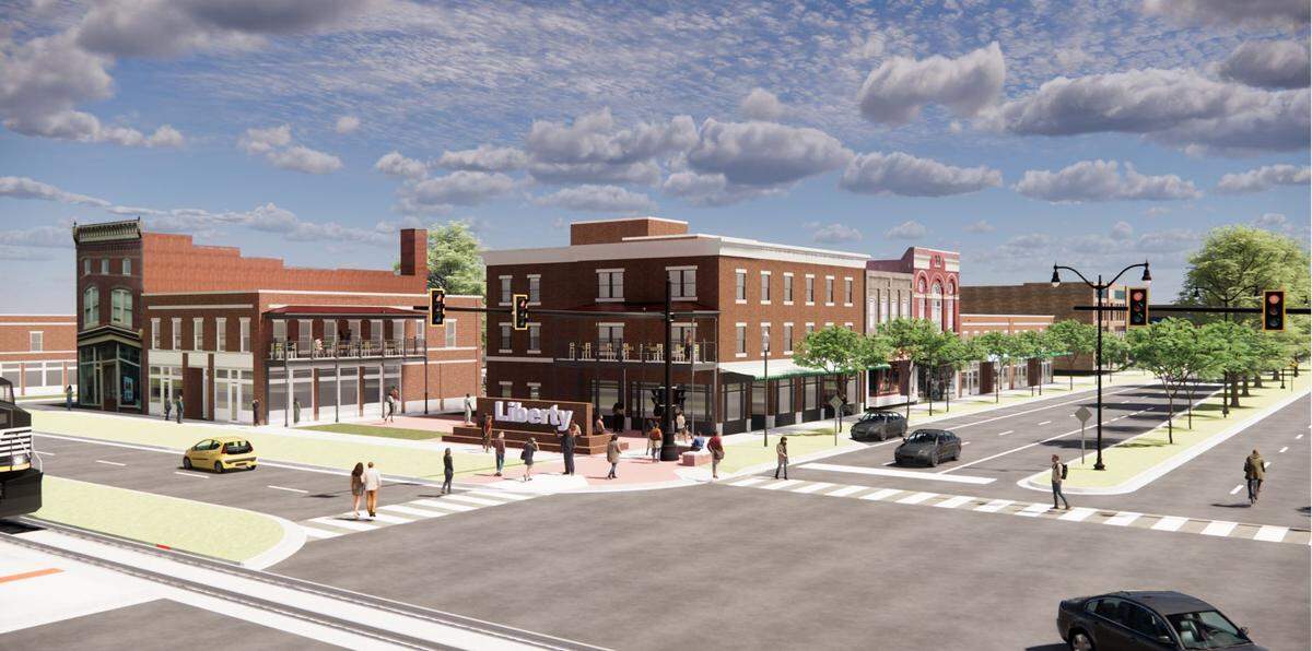 This rendering shows proposed retail and loft apartment spaces, part of the tentative master plan for redeveloping the Liberty District in Columbus.