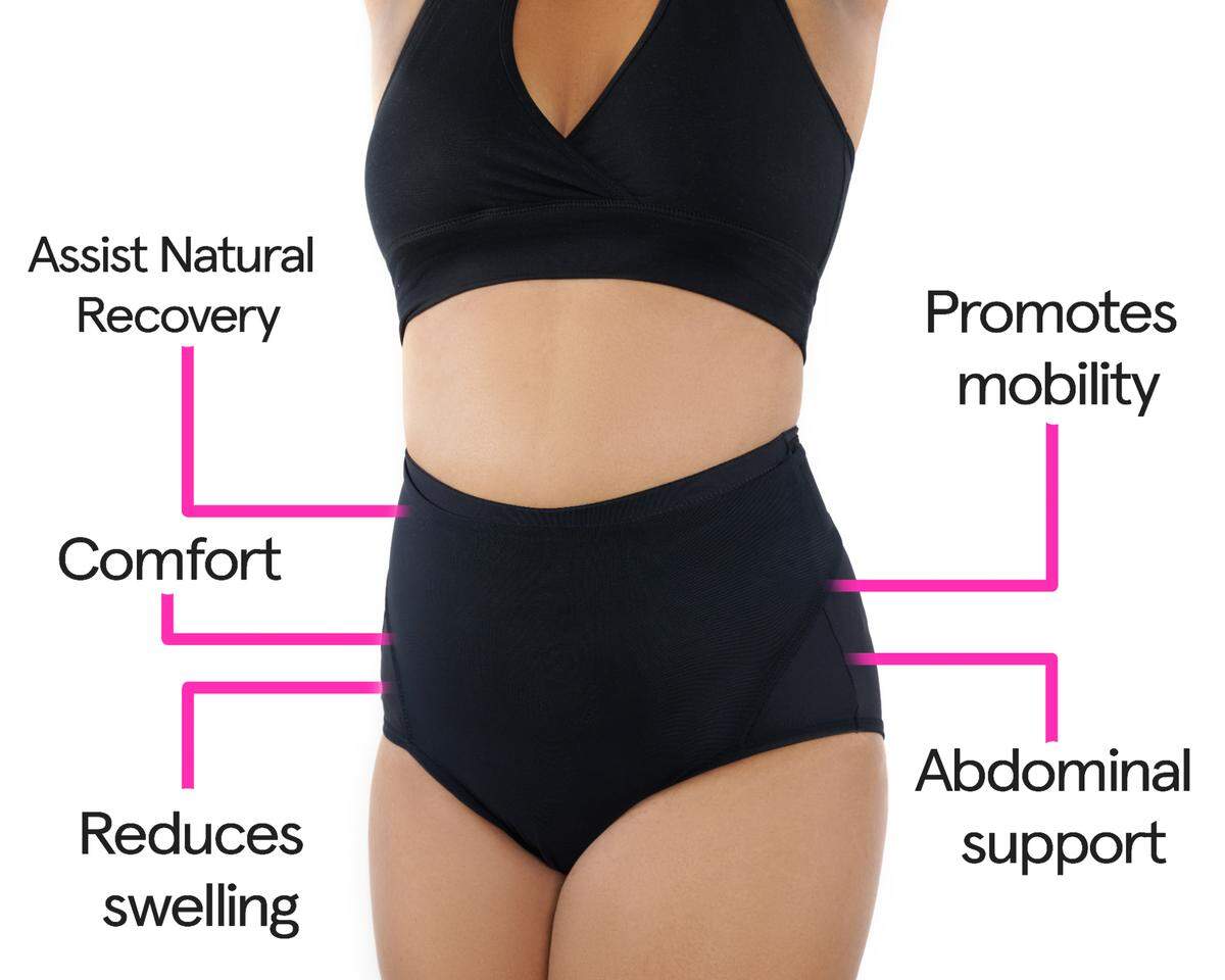 Rose Maternity’s postpartum care features their undergarment line, called RoseRelief, which has a built-in pocket, where the customer can place heating or ice gel packs to provide relief after delivery.