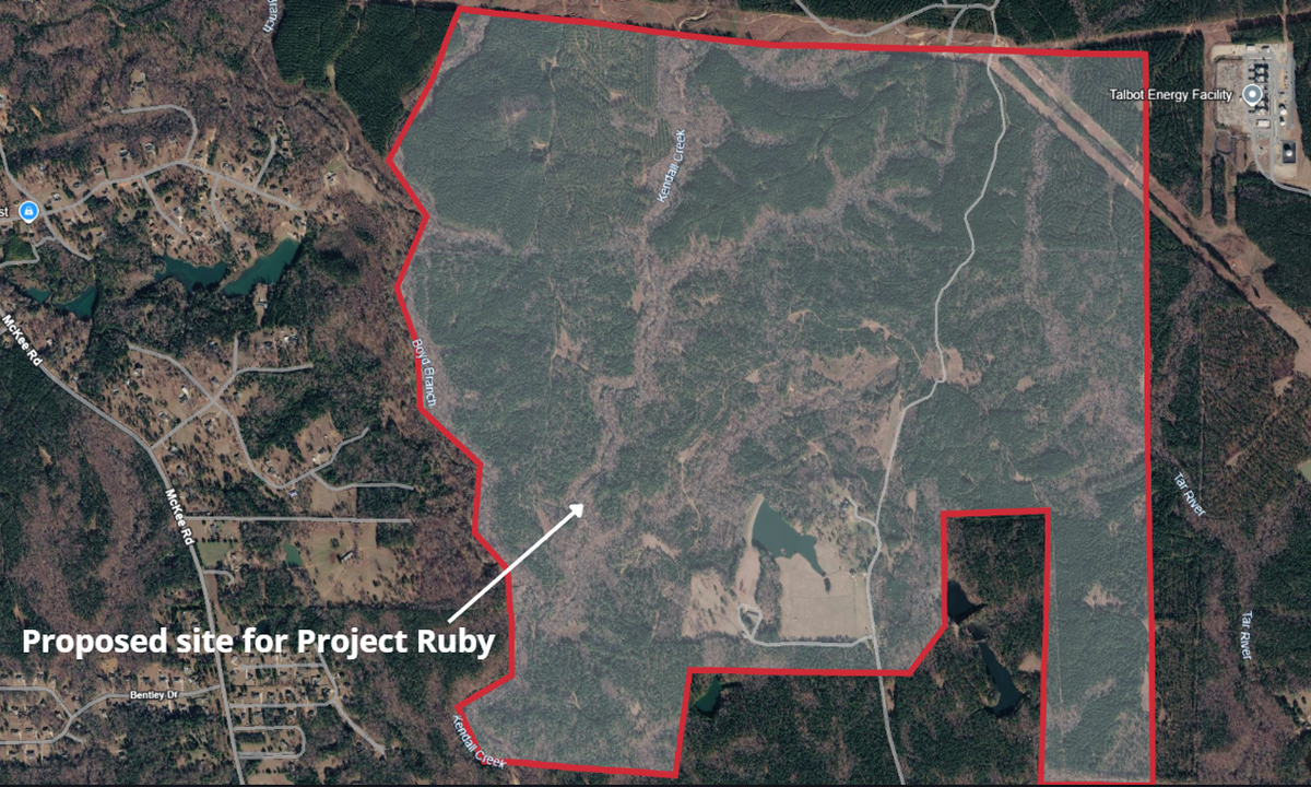 Approximate location of proposed data center campus, Project Ruby.