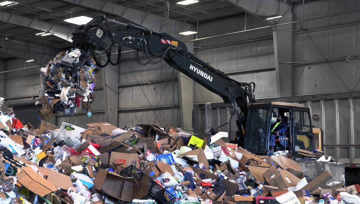 After items are picked up curbside from Columbus’ blue recycling cans they are dropped at the city’s sustainability center, then loaded into trailers and taken away to a sorting and processing facility in Montgomery, Alabama operated by Amwaste. 04/04/2024