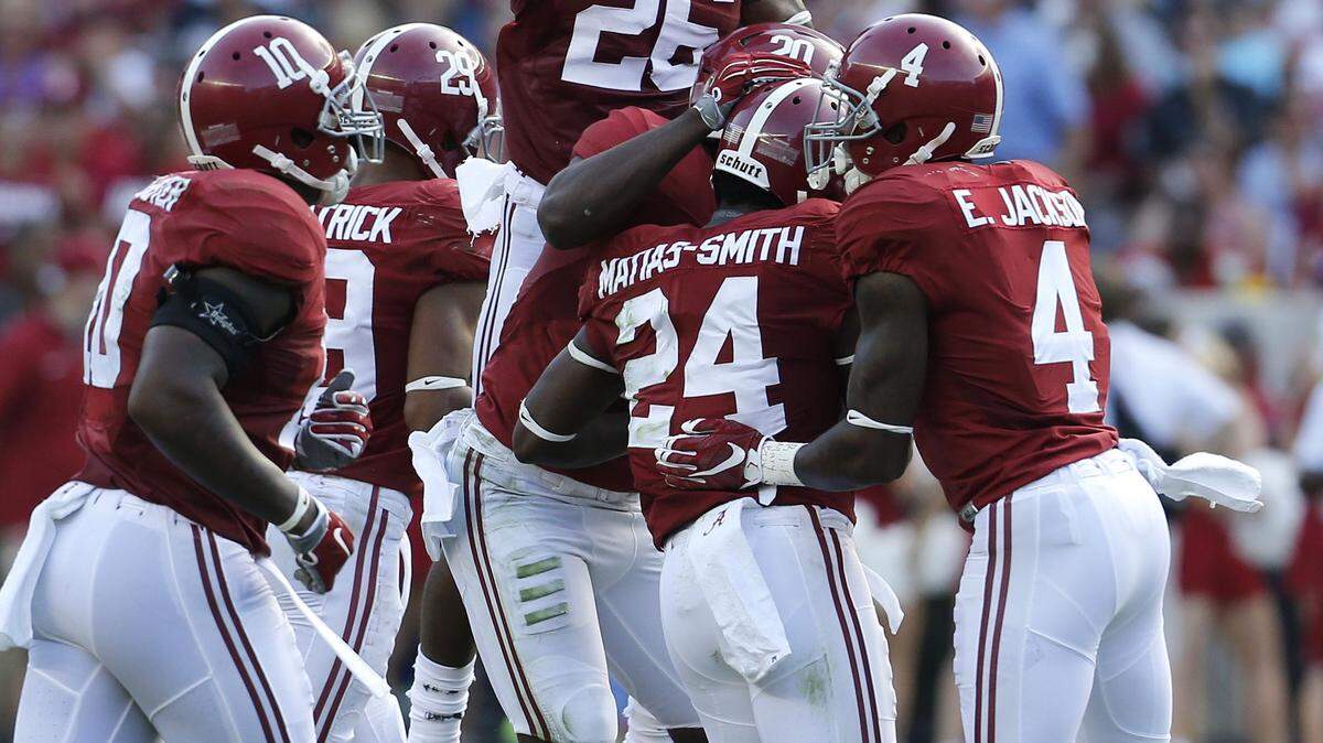 JONATHAN BACHMAN/Associated PressAlabama defensive back Geno Matias-Smith (24) celebrates his interception during the first half against Louisiana Monroe Saturday in Tuscaloosa, Ala.