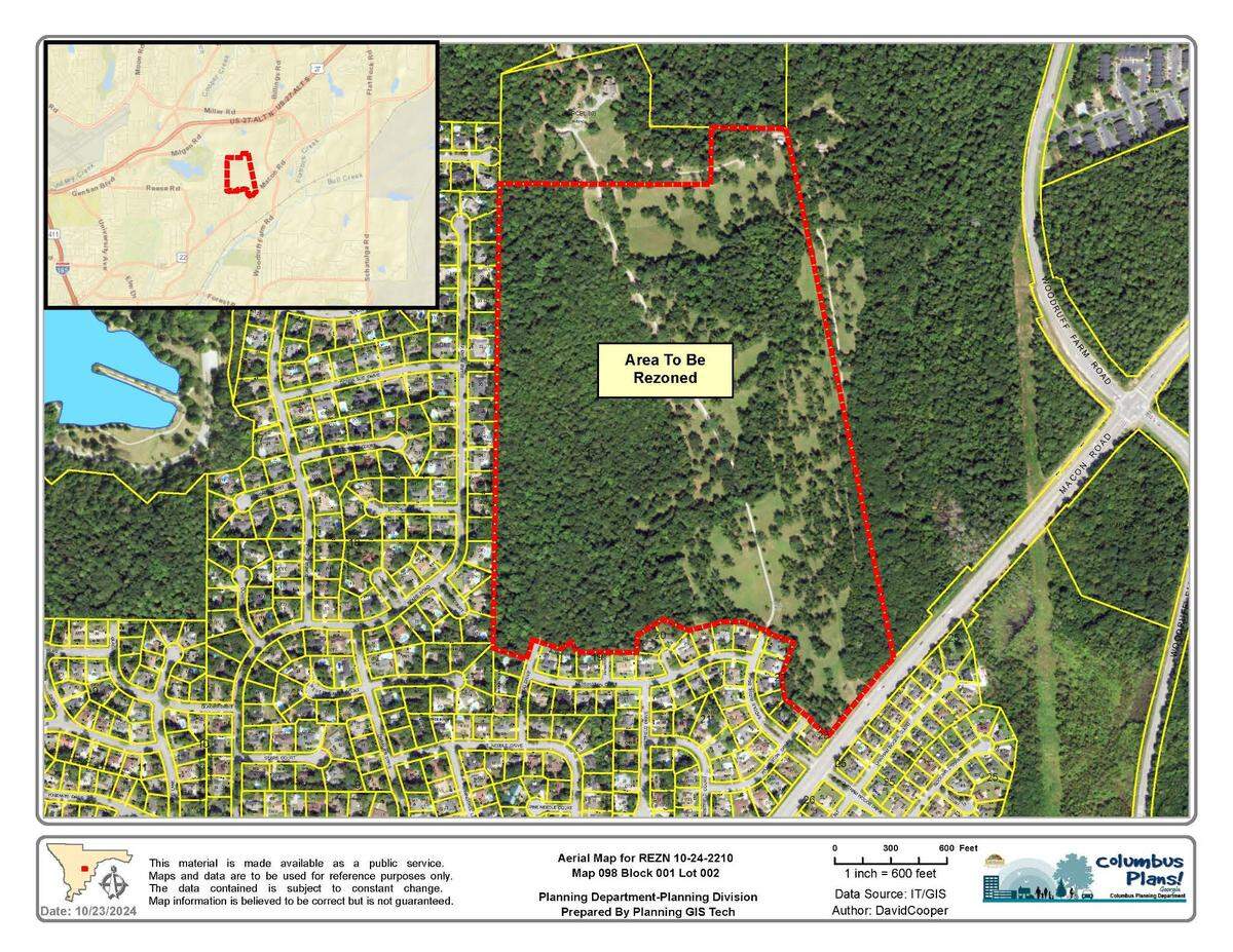 This map show the property at 5201 Macon Rd. in Columbus, Georgia that Wizer Home Builders, LLC has asked city officials to rezone.