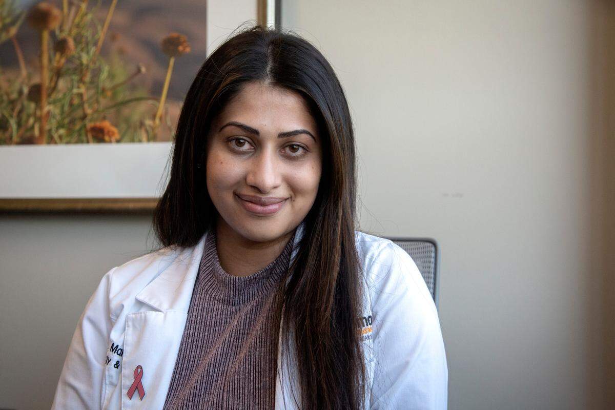 Dr. Srividya Maharaj in her office at the John B. Amos Cancer Center, at Piedmont Columbus Regional’s Midtown campus on March 29, 2022, in Columbus, Ga.