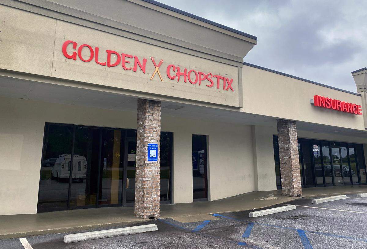 A new restaurant, Golden Chopstix, appears to be moving into the former location of Zombie Pig BBQ at 6201 Veterans Parkway in Columbus, pictured Aug. 2, 2025.