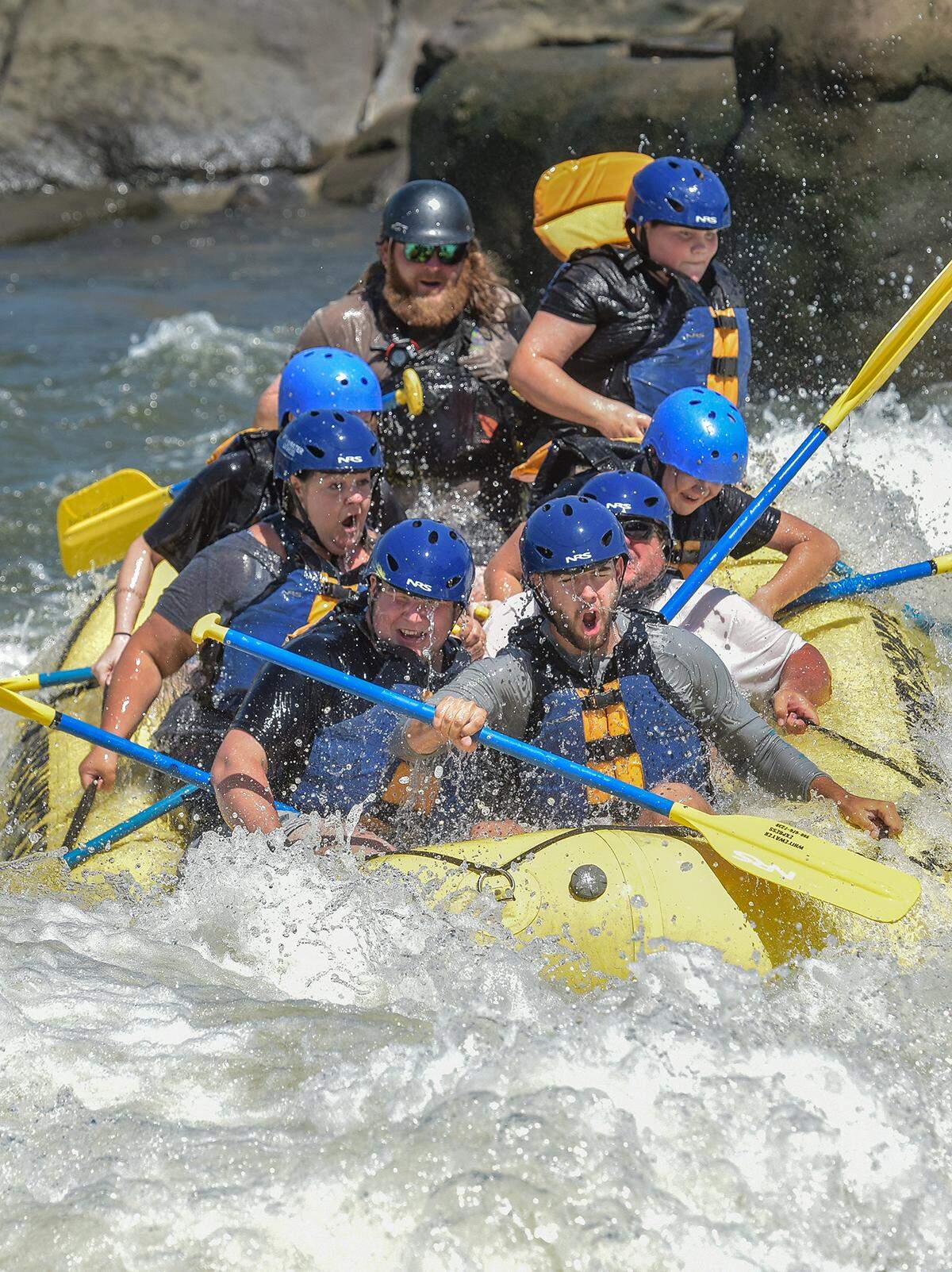 Rafters on a Whitewater Express trip run the rapids on the Chattahoochee River Saturday morning, May 16, 2020, in Columbus, Georgia.