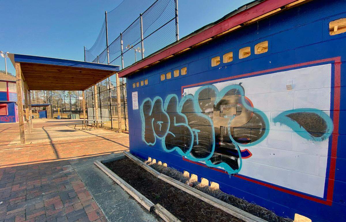 Several buildings and dugouts at the ball fields at Britt David Park in Columbus, Georgia were vandalized with spray paint.