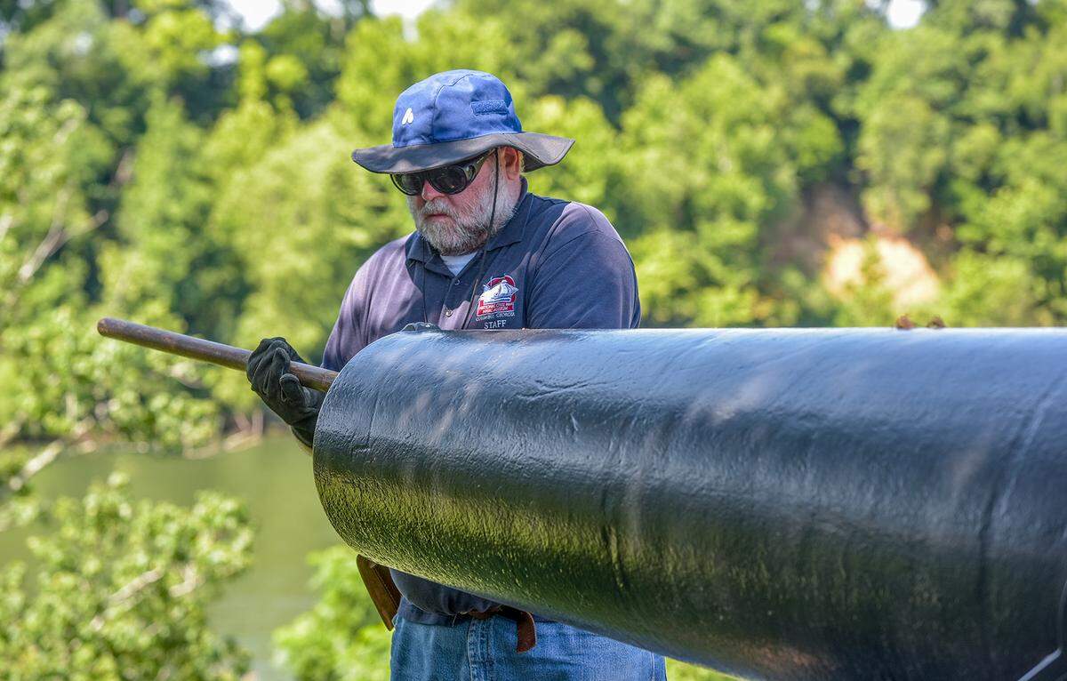 Jeff Seymour prepares a naval cannon for firing during the 2020 RiverBlast Festival at the National Civil War Naval Museum on July 4.