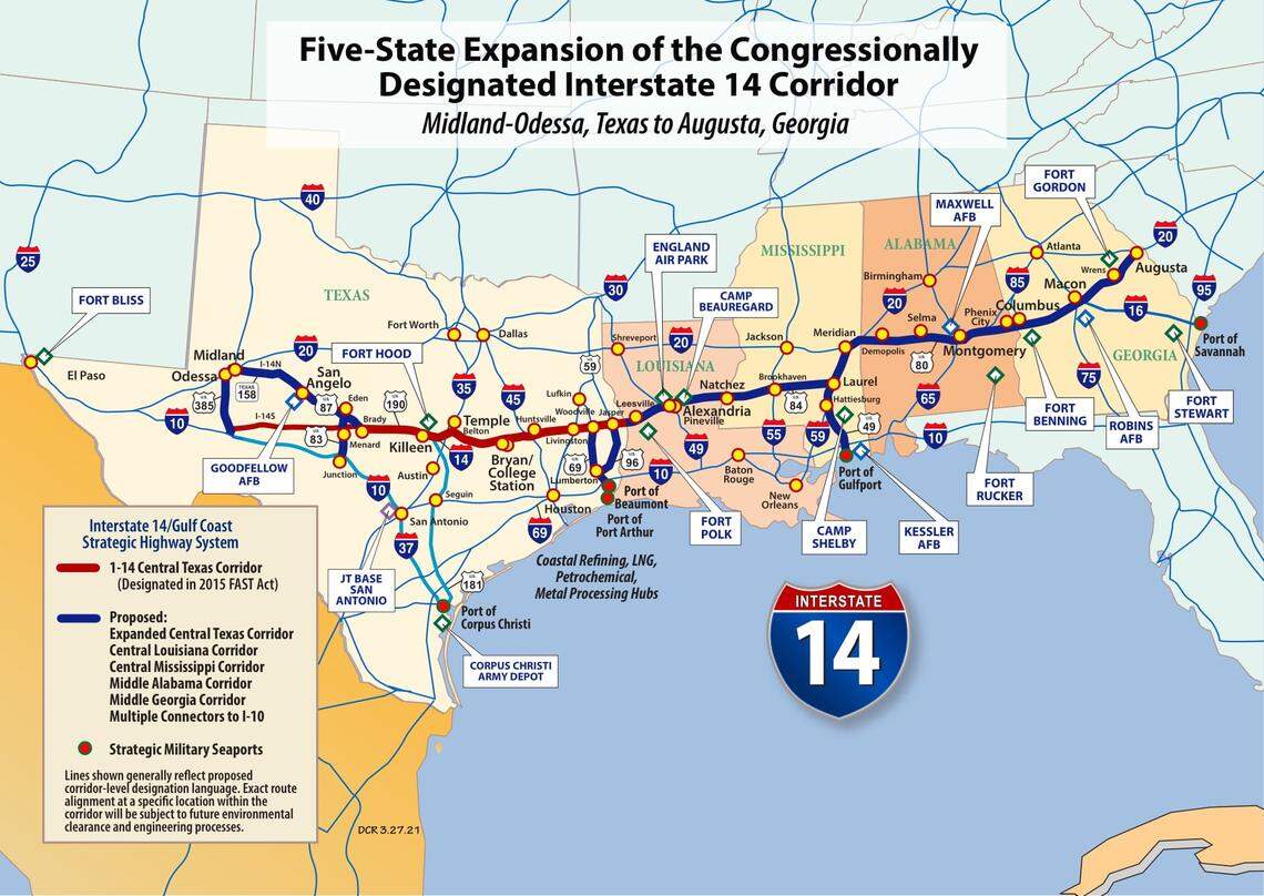 This is the proposed Interstate 14 route. U.S. Sen. Raphael Warnock introduced an amendment in the new infrastructure bill that brings the new route closer to reality.