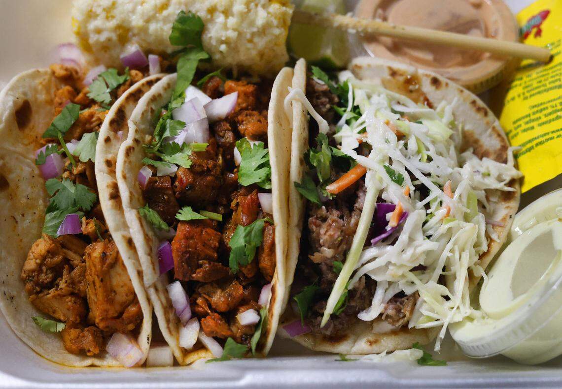 This is the taco sampler combo meal at La’ Sammich, 4820 Armour Road in Columbus, pictured Sept. 12, 2025.