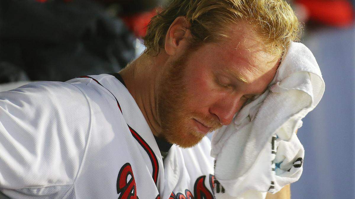 CURTIS COMPTON/Atlanta Journal-Constitution via APAtlanta Braves pitcher Mike Foltynewicz sits in the dugout during a baseball game against the Tampa Bay Rays on May 19, 2015, in Atlanta.