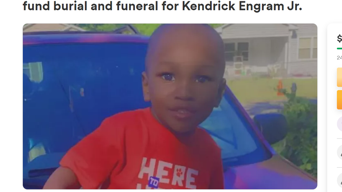 A screenshot of the GoFundMe account for Kendrick Engram Jr., a 3-year-old who died after being left in a hot car for nearly three hours.