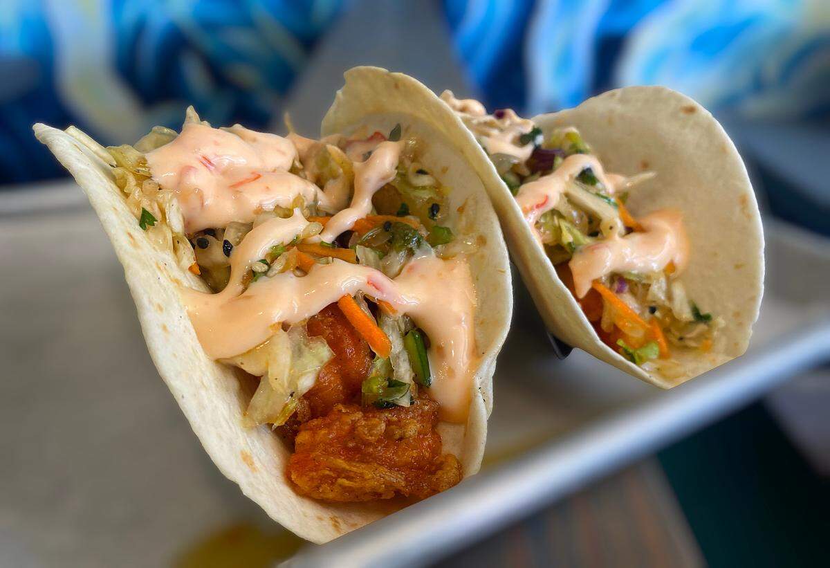These are the Baja shrimp tacos served at Bytes Taqueria in Columbus. 04/16/2025