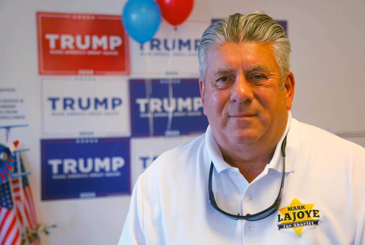 Mark LaJoye, running for the office of Muscogee County Sheriff, poses for a photograph inside the Republican Party headquarters in Columbus, Georgia. 11/05/2024