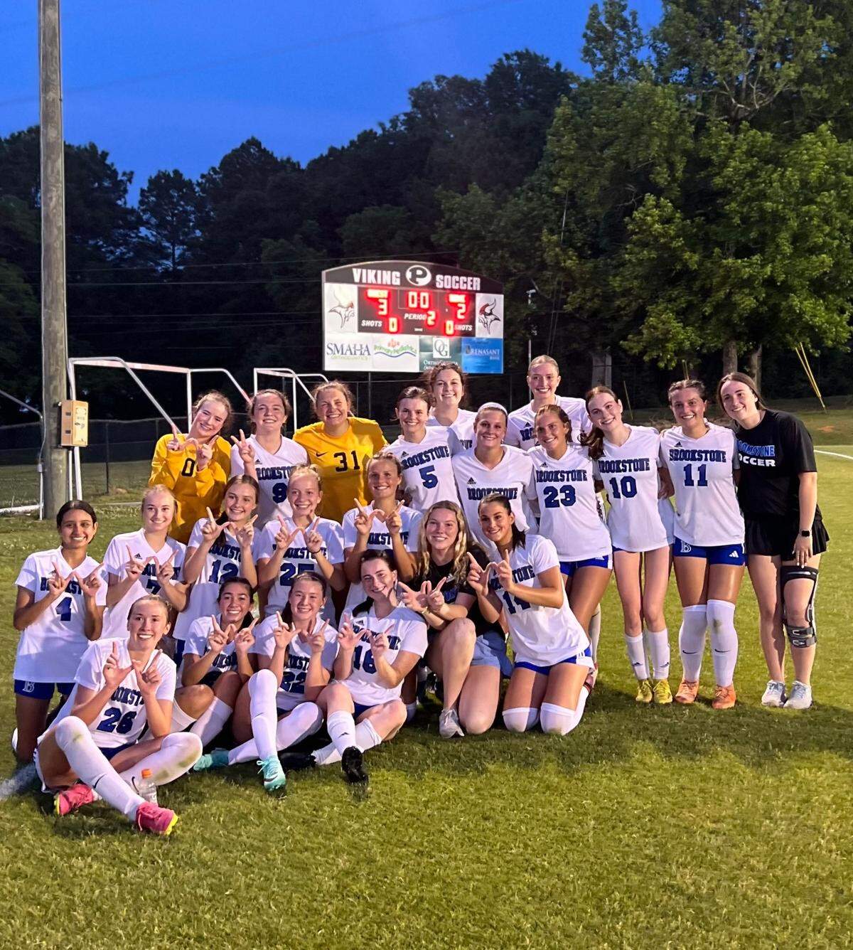 The 2024 Brookstone School girls soccer team poses for a photo.