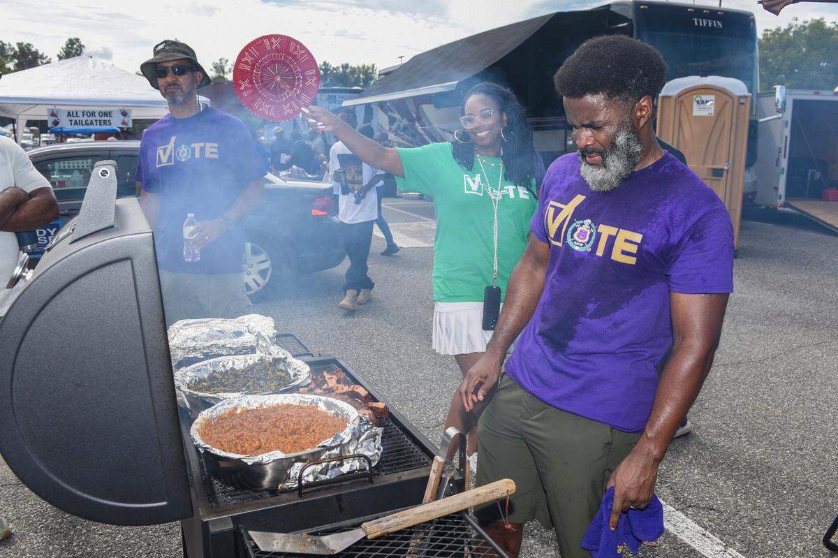 Fans tailgate at the Tuskegee Morehouse Football Classic on Saturday, Oct. 5, 2024. Tuskegee won the game 42-0.
