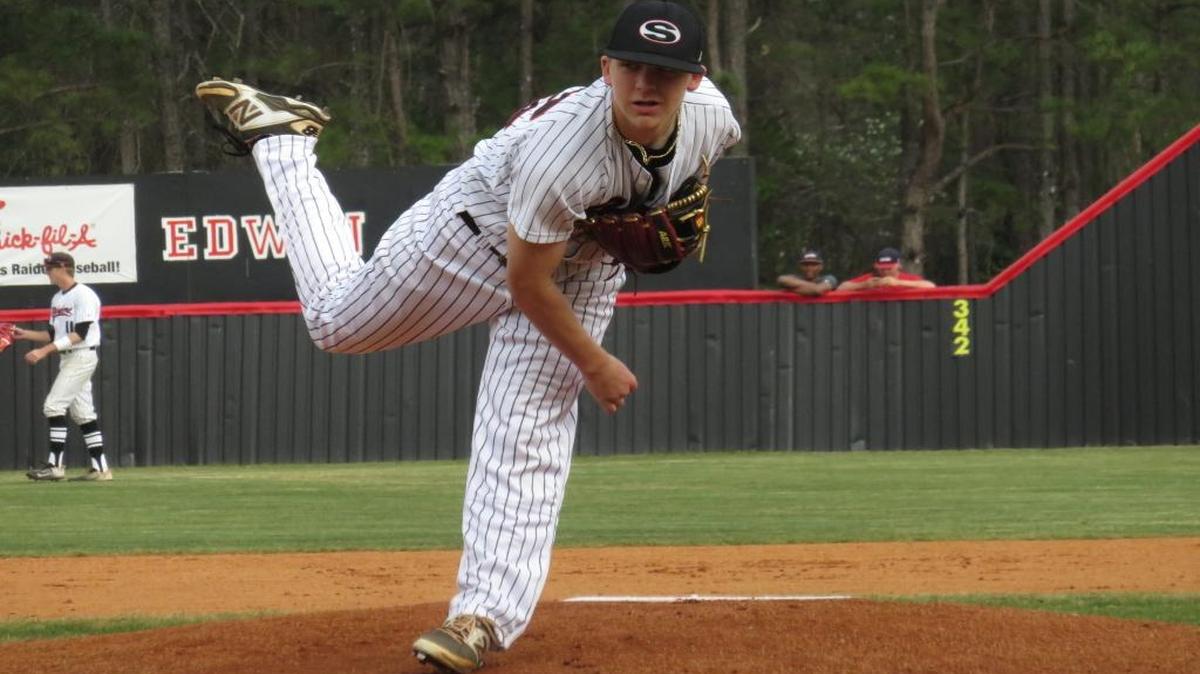 Shaw junior pitcher Brian Trepanier throws a pitch in a home game against the Columbus Blue Devils on March 23, 2017.