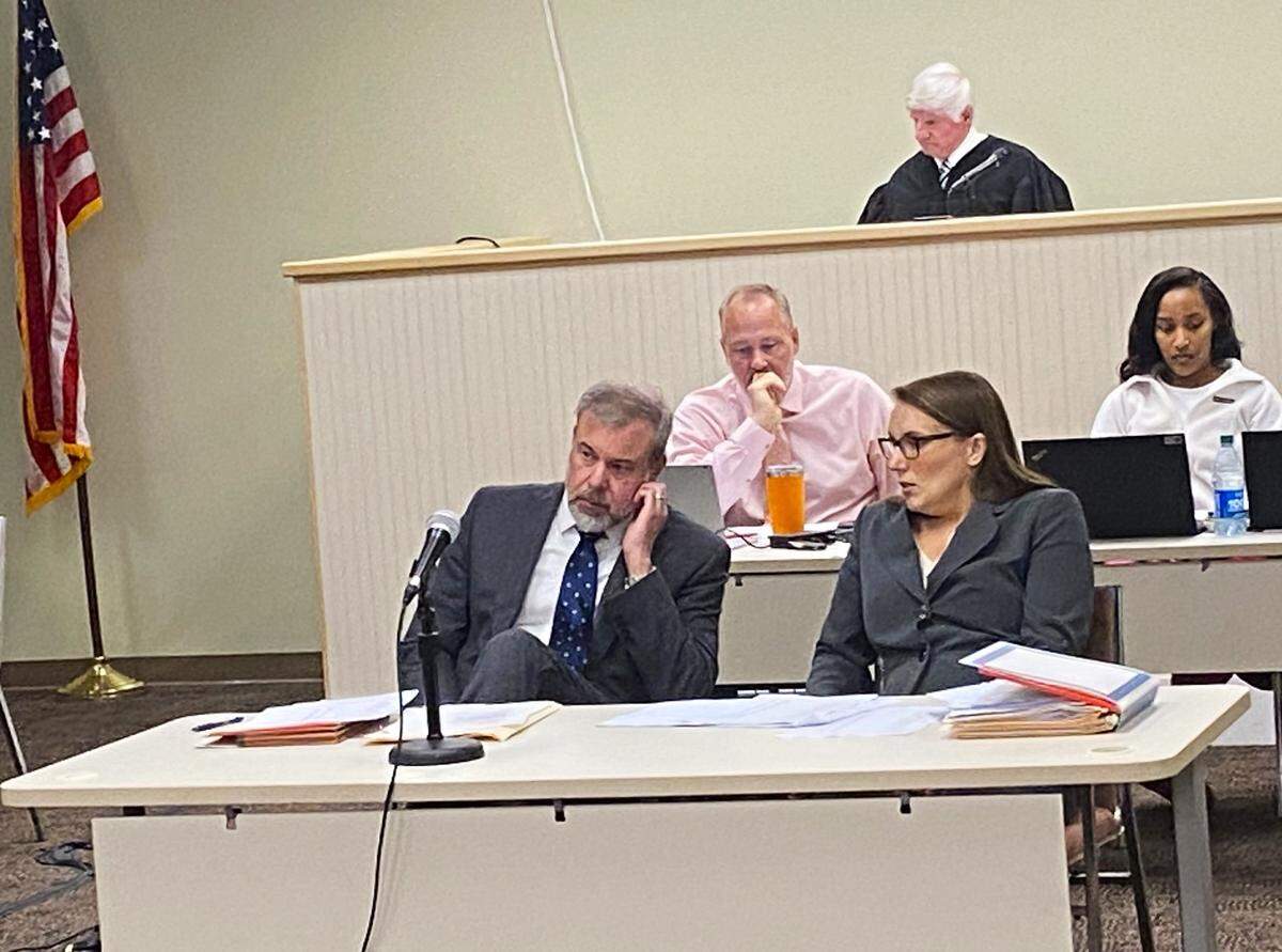 Chief Assistant District Attorney Don Kelly sits with Assistant District Attorney Meghan Bowden during jury selection Monday in the trial of Quincy Wade.